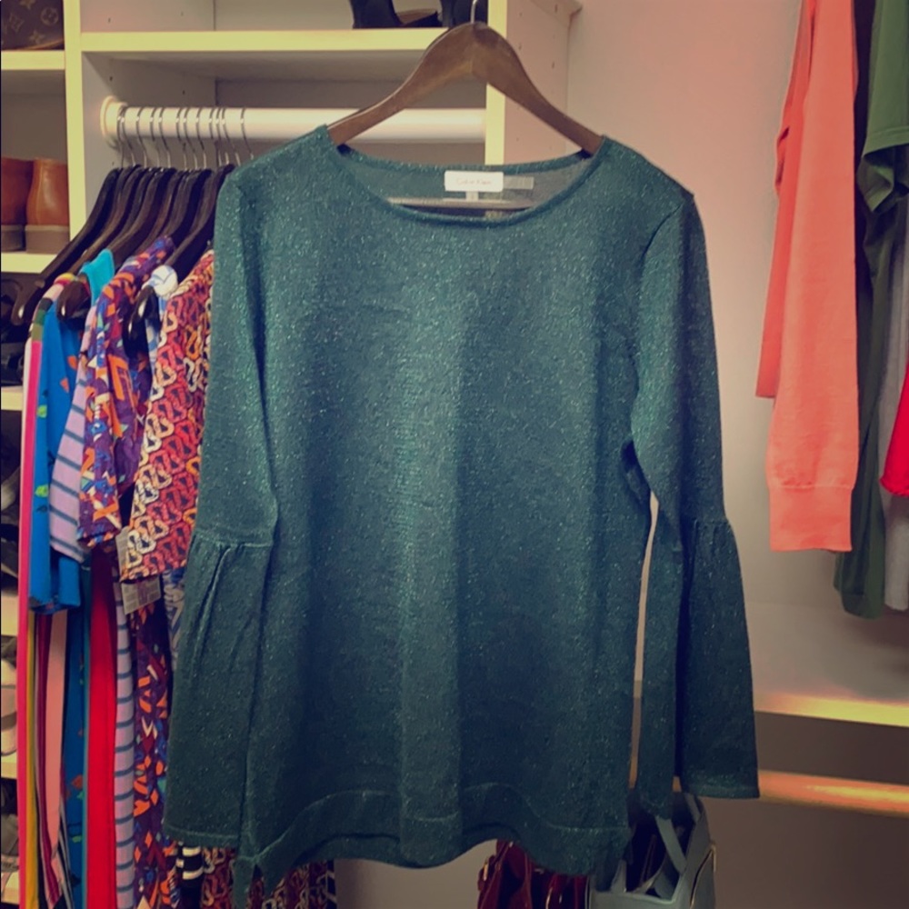Calvin Klein Emerald Green Blouse, w/Bell Sleeves
